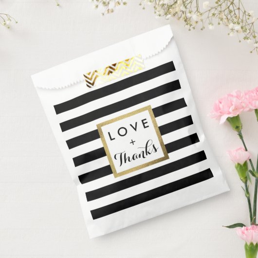 Schwarz-Weiß Streifen mit Goldfolie Geschenktütchen (Versiegelt)