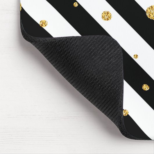 Schwarz-Weiß-Streifen mit Goldkonfetti Mousepad (Ecke)
