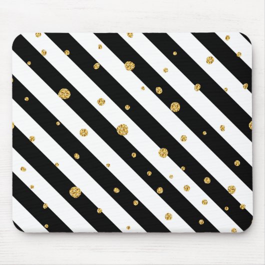 Schwarz-Weiß-Streifen mit Goldkonfetti Mousepad (Vorne)