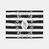 Schwarz-Weiß-Streifen mit grauen Blätter Fleecedecke (Vorderseite (Horizontal))