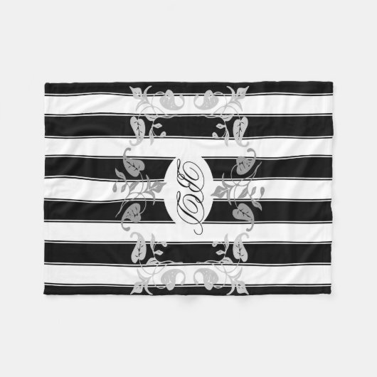 Schwarz-Weiß-Streifen mit grauen Blätter Fleecedecke (Vorderseite (Horizontal))