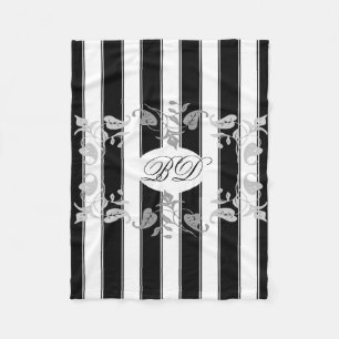 Schwarz-Weiß-Streifen mit grauen Blätter Fleecedecke