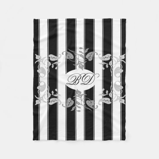 Schwarz-Weiß-Streifen mit grauen Blätter Fleecedecke (Vorderseite)