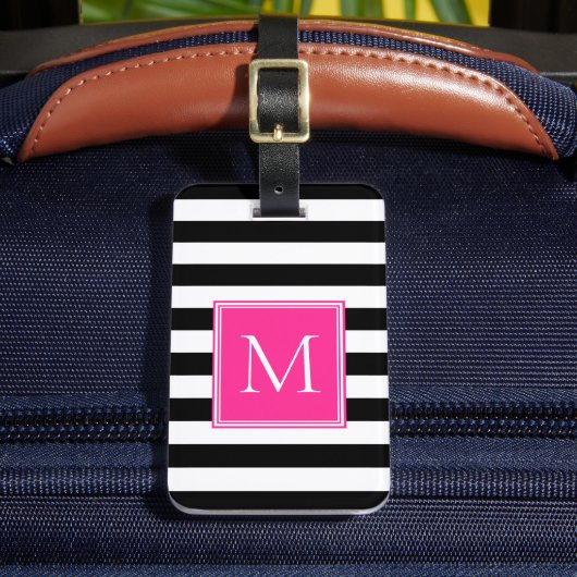 Schwarz-Weiß-Streifen mit hellrosa Monogramm Gepäckanhänger (Vorderseite Insitu 2)