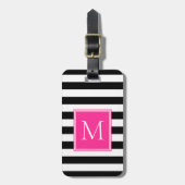 Schwarz-Weiß-Streifen mit hellrosa Monogramm Gepäckanhänger (Vorderseite vertikal)