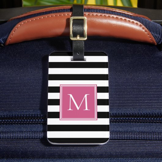 Schwarz-Weiß-Streifen mit hellrosa Monogramm Gepäckanhänger (Vorderseite Insitu 2)