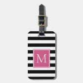 Schwarz-Weiß-Streifen mit hellrosa Monogramm Gepäckanhänger (Vorderseite vertikal)