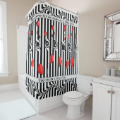 Schwarz-Weiß-Streifen mit Herz/Kreislauf, Balloons Duschvorhang (Beispiel)