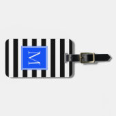 Schwarz-Weiß-Streifen mit Kobalt-Monogramm Gepäckanhänger (Vorderseite horizontal)