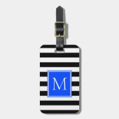 Schwarz-Weiß-Streifen mit Kobalt-Monogramm Gepäckanhänger (Vorderseite vertikal)