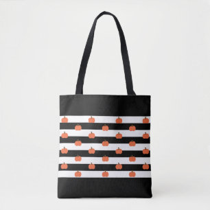 Schwarz-Weiß-Streifen mit Kürpen - Halloween Tasche