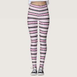 Schwarz-Weiß Streifen mit Magenta-Muster Leggings