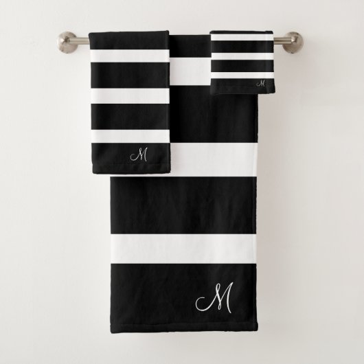 Schwarz-Weiß-Streifen Mit Monogramm Badhandtuch Set (Insitu)