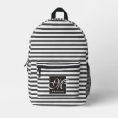 Schwarz-Weiß-Streifen - Mit Monogramm Bedruckter Rucksack (Vorderseite)