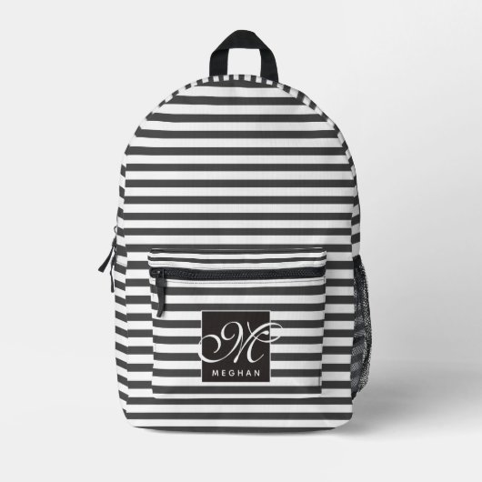 Schwarz-Weiß-Streifen - Mit Monogramm Bedruckter Rucksack (Vorderseite)