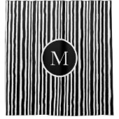 Schwarz-Weiß-Streifen Mit Monogramm Duschvorhang (Vorderseite)