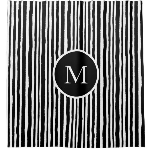 Schwarz-Weiß-Streifen Mit Monogramm Duschvorhang (Vorderseite)