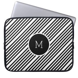 Schwarz-Weiß-Streifen mit Monogramm Laptopschutzhülle
