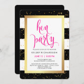 Schwarz-Weiß-Streifen mit Party aus Goldenem Hen Einladung (Vorne/Hinten)