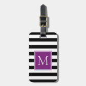 Schwarz-Weiß-Streifen mit Pflaumen-Monogramm Gepäckanhänger (Vorderseite vertikal)