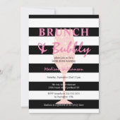 Schwarz-Weiß-Streifen mit rosa Glitzer Champagner Einladung (Vorderseite)