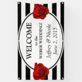 Schwarz-Weiß-Streifen mit Rose-Hochzeitsbanner Banner (Vertikal)
