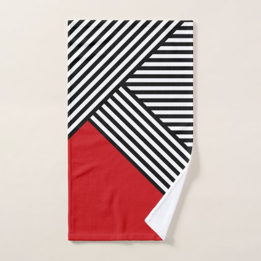 Schwarz-Weiß-Streifen mit rotem Dreieck Badhandtuch Set (Handtuch)