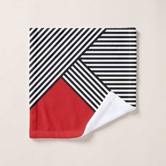 Schwarz-Weiß-Streifen mit rotem Dreieck Badhandtuch Set (Waschlappen)