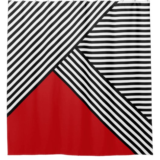 Schwarz-Weiß-Streifen mit rotem Dreieck Duschvorhang (Vorderseite)