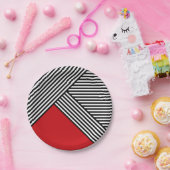 Schwarz-Weiß-Streifen mit rotem Dreieck Pappteller (Party)