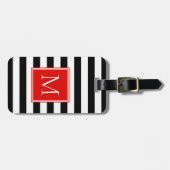 Schwarz-Weiß-Streifen mit rotem Monogramm Gepäckanhänger (Vorderseite horizontal)