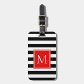 Schwarz-Weiß-Streifen mit rotem Monogramm Gepäckanhänger (Vorderseite vertikal)
