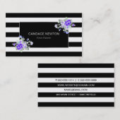 Schwarz-Weiß-Streifen mit Silver & Lavender-Rose Visitenkarte (Vorne/Hinten)