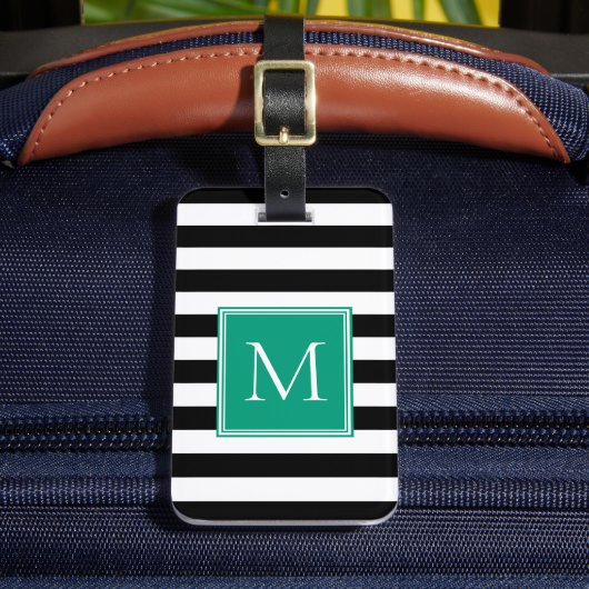 Schwarz-Weiß-Streifen mit Smaragd-Monogramm Gepäckanhänger (Vorderseite Insitu 2)