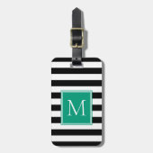 Schwarz-Weiß-Streifen mit Smaragd-Monogramm Gepäckanhänger (Vorderseite vertikal)
