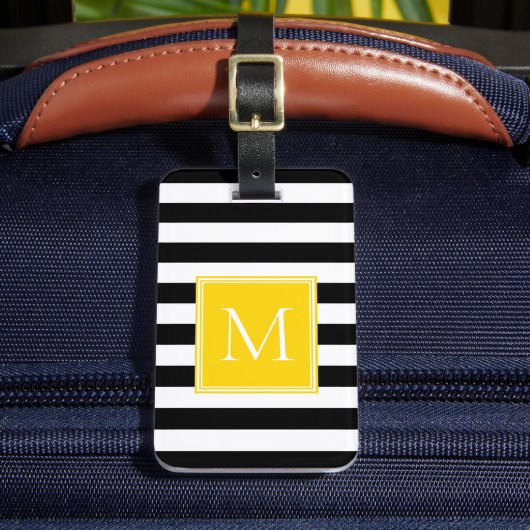 Schwarz-Weiß-Streifen mit Sonnengelb-Monogramm Gepäckanhänger (Vorderseite Insitu 2)