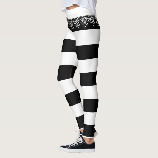 Schwarz-Weiß-Streifen mit Spitzen Leggings (Links)