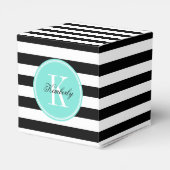 Schwarz-Weiß-Streifen mit Türkisfarben-Monogramm Geschenkschachtel (Rückseite)