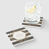 Schwarz-Weiß-Streifen mit Weihnachtskranz Steinuntersetzer (Seitenansicht)