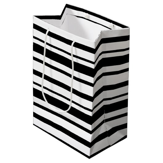 Schwarz-Weiß-Streifen Mittlere Geschenktüte (Vorderseite Schrägansicht)
