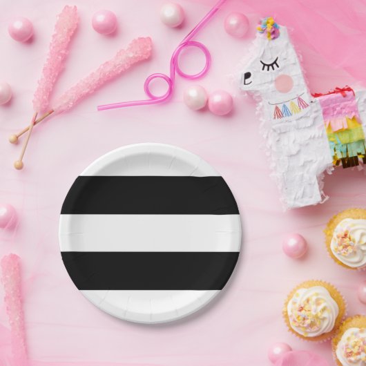 Schwarz-Weiß-Streifen modern Pappteller (Party)