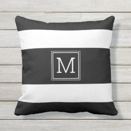 Schwarz-Weiß-Streifen Moderne einfache Monogramme Kissen