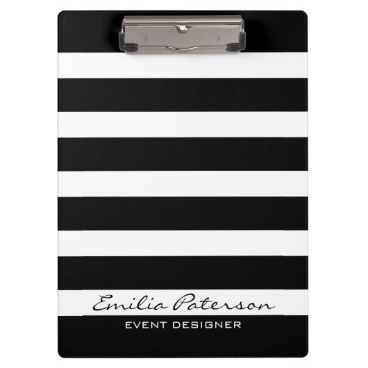 Schwarz-Weiß-Streifen Modernes geometrisches Muste Klemmbrett (Vorderseite)