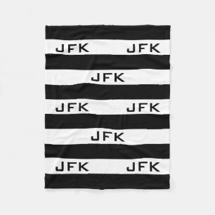Schwarz-Weiß-Streifen-Monogramm-Fleecedecke Fleecedecke