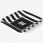 Schwarz-Weiß-Streifen-Monogramm Pappteller (Gewinkelt)
