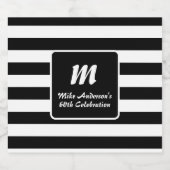 Schwarz-Weiß-Streifen-Monogramm Schaumweinetikett (Einzelnes Label)