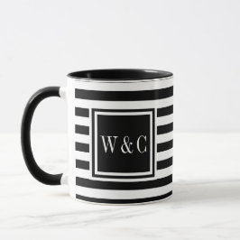 Schwarz-Weiß-Streifen-Monogramm Tasse