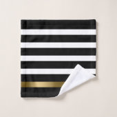 Schwarz-Weiß Streifen Muster Gold Akzente Badhandtuch Set (Waschlappen)
