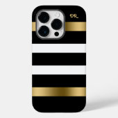 Schwarz-Weiß Streifen Muster Gold Akzente Case-Mate iPhone Hülle (Rückseite)