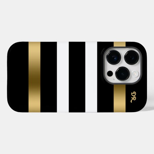 Schwarz-Weiß Streifen Muster Gold Akzente Case-Mate iPhone Hülle (Rückseite (Horizontal))